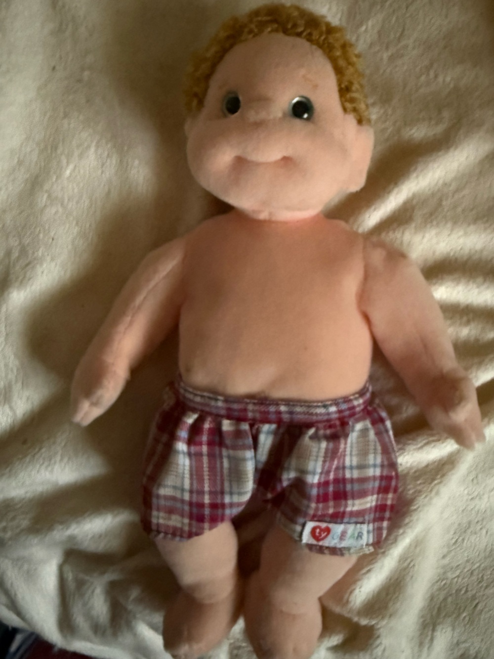 Vintage 2000 Ty Beanie Kids "Boomer" Plush Doll with Ty Gear Plaid Shorts